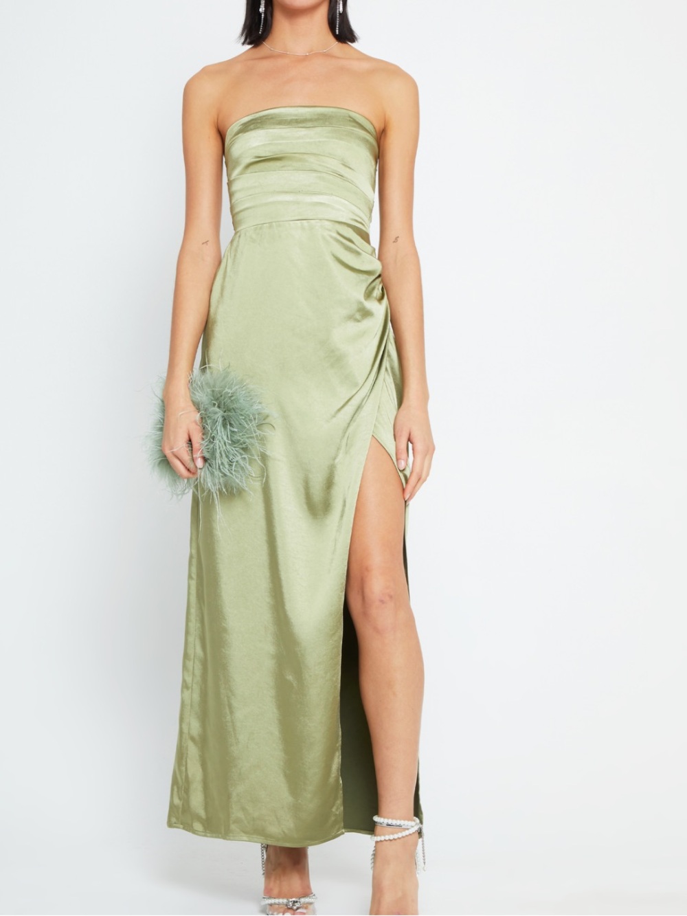 El Dress Strapless Satin Column Dress in Sage Green